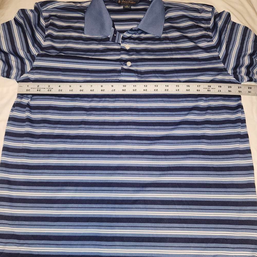 Brooks Brothers Mens Blue Striped Performance Polo Large Golden Fleece Logo - Picture 2 of 5